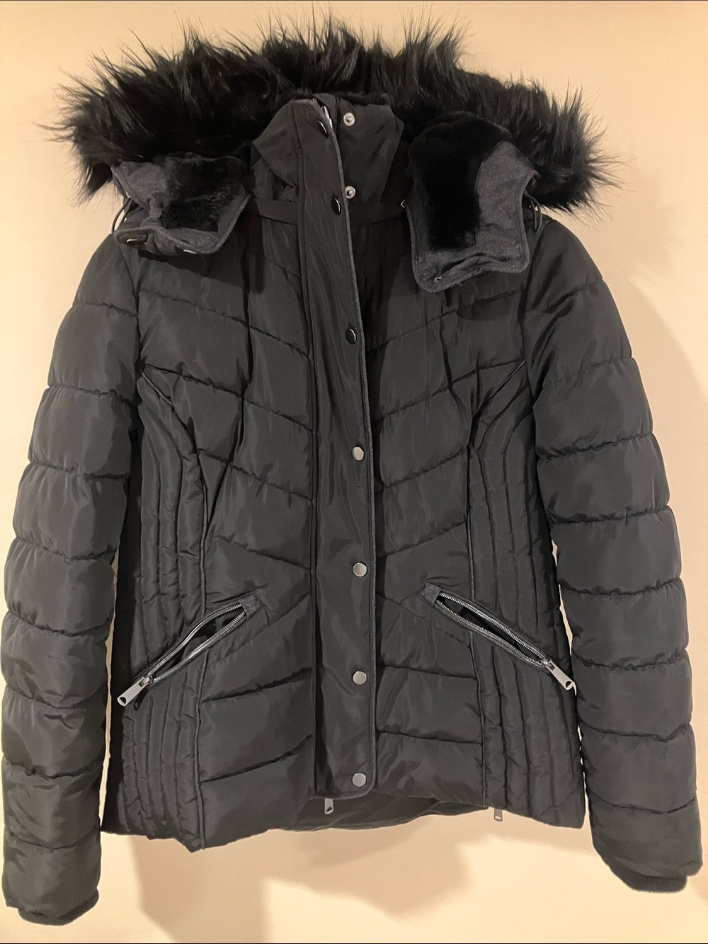 Ricki's Black Quilted Puffer Jacket with Detachable Faux Fur Hood